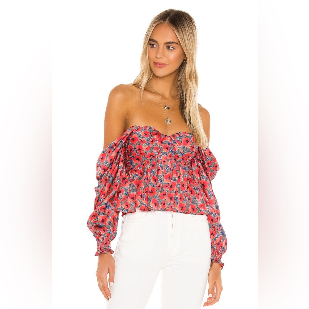 House of Harlow Off the Shoulder Red Floral Top